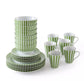 Green Split Stripe Porcelain Dinnerware Set, 24 Pieces
