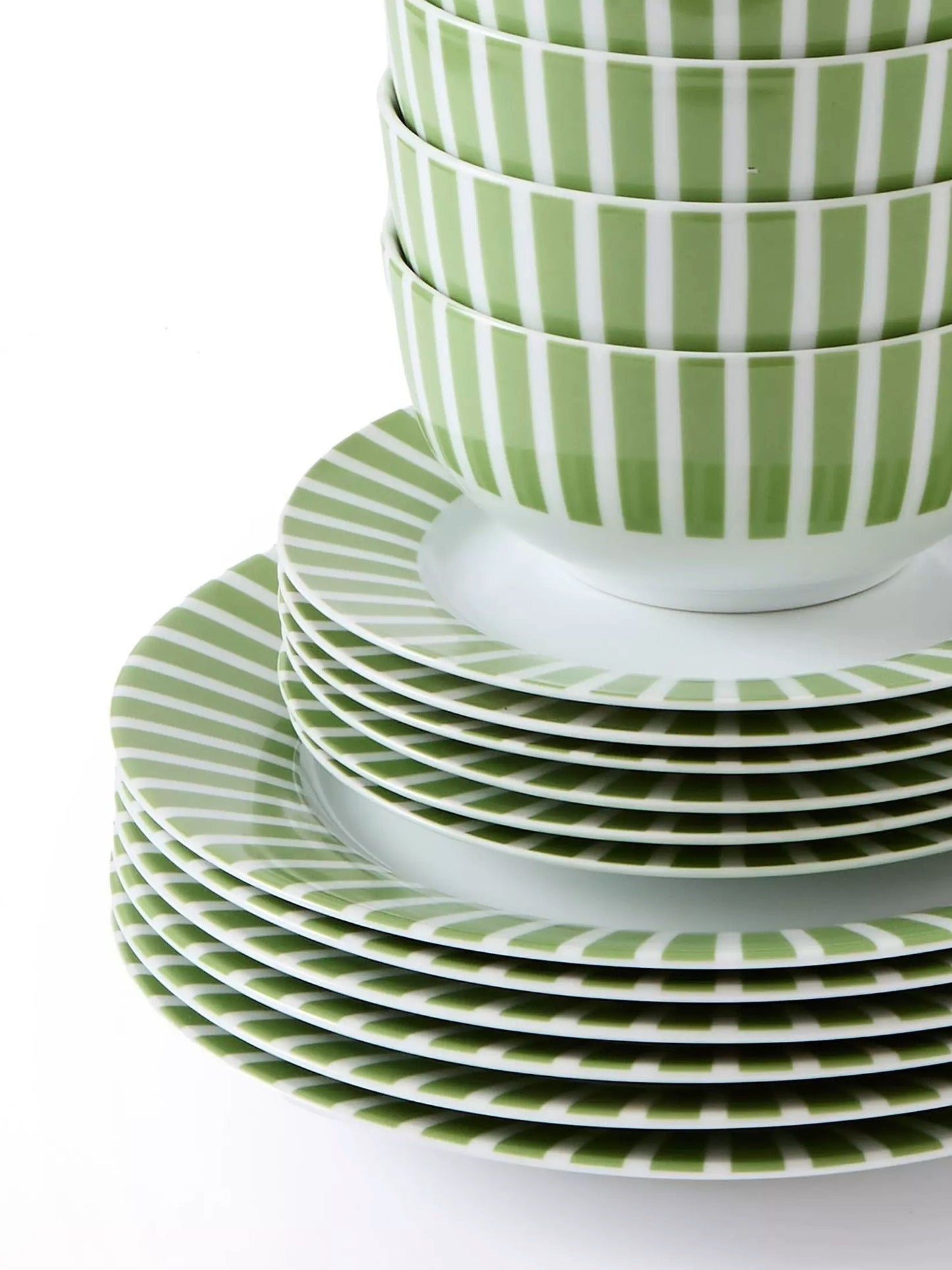 Green Split Stripe Porcelain Dinnerware Set, 24 Pieces