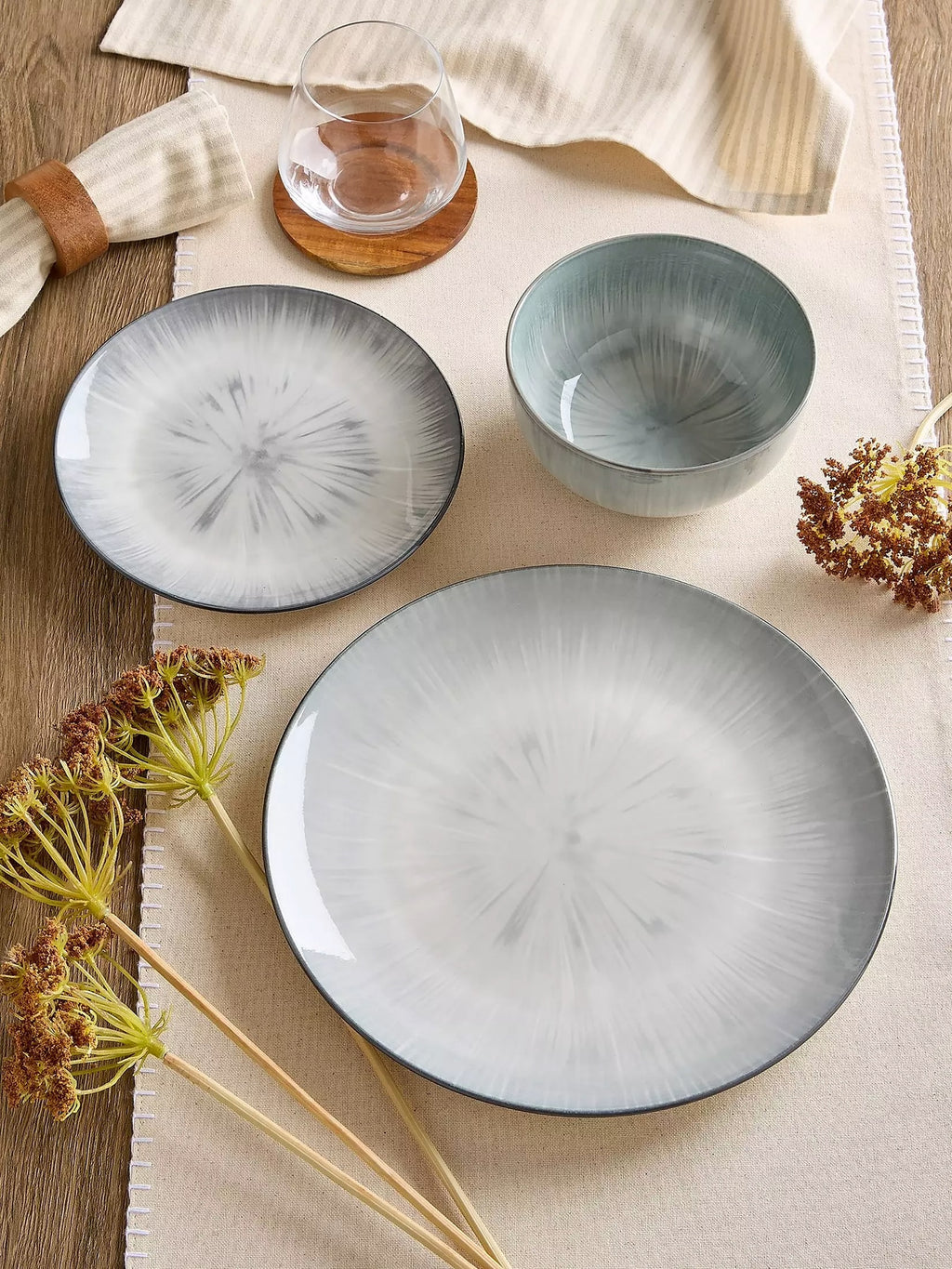 Waterside 12pc Grey Star Reactive Glaze Porcelain Dinner Set
