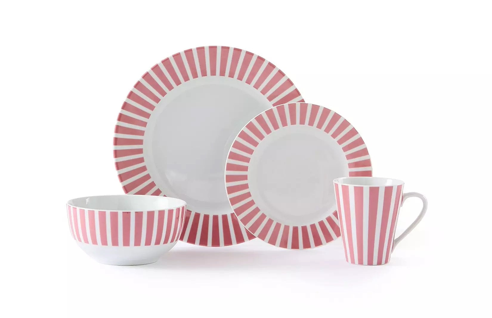 Waterside 24pc Pastel Pink Split Stripe Porcelain Dinnerware Set