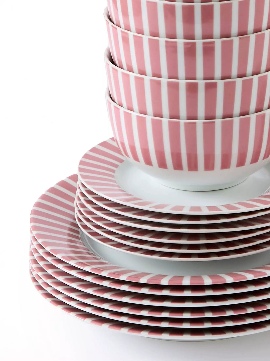 Waterside 24pc Pastel Pink Split Stripe Porcelain Dinnerware Set