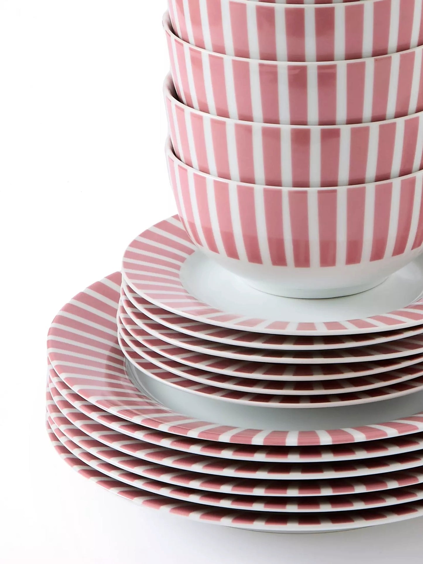 Pastel Pink Split Stripe Porcelain Dinnerware Set, 24 Pieces