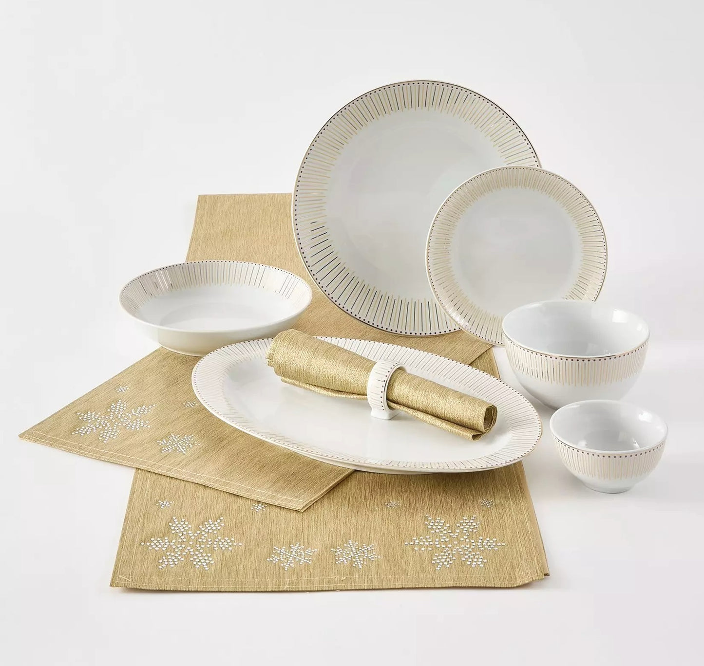 *** XMAS SPECIAL *** GOLD Radiance Christmas Porcelain Dinnerware Set, 50 Pieces