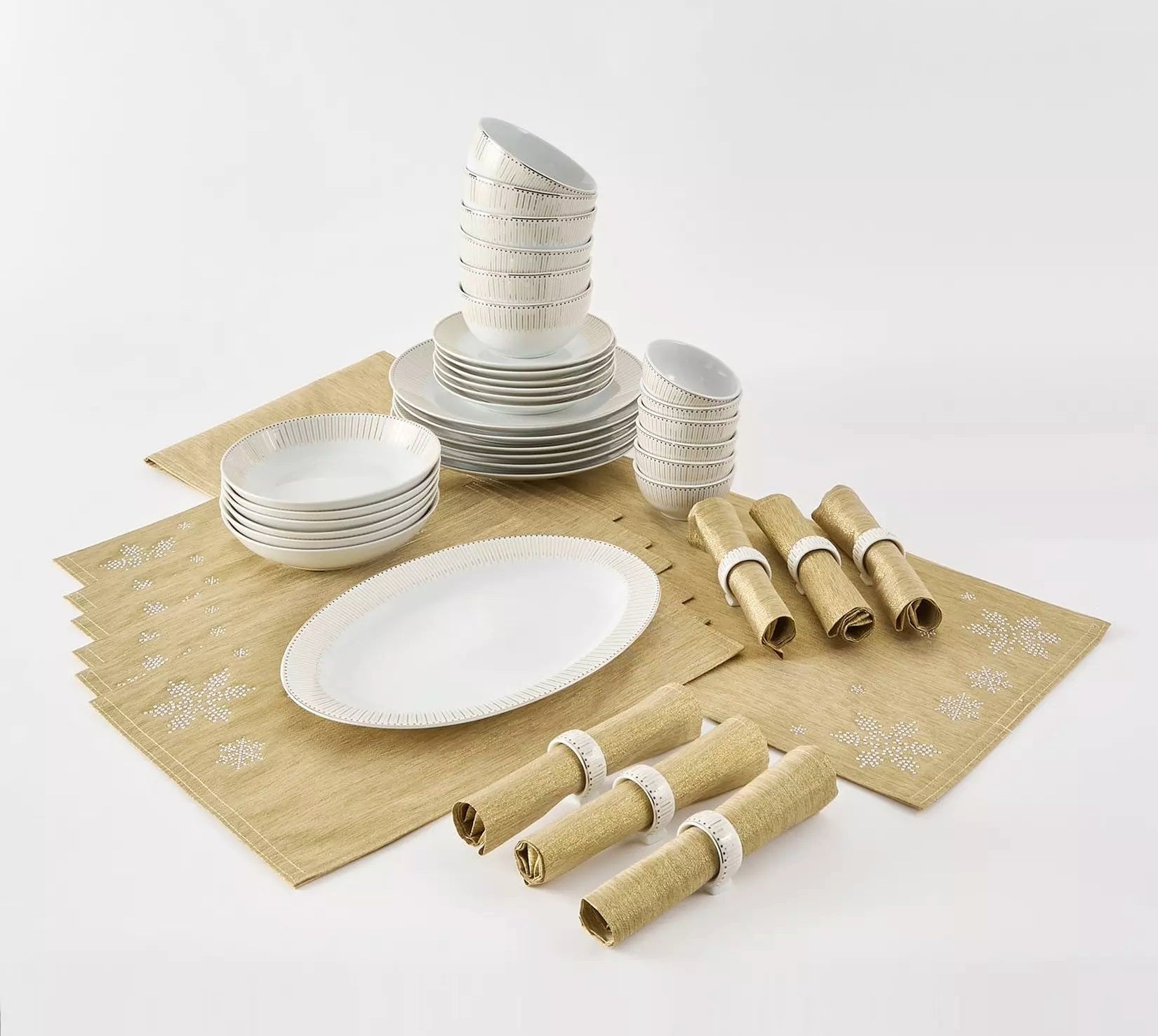 50pc Waterside GOLD Radiance Porcelain Dinnerware Set (video attached)