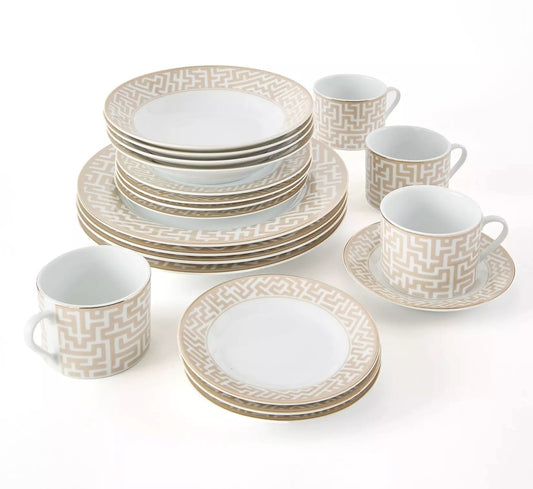 *** XMAS SPECIAL *** Mosaic Christmas Cream & Gold Porcelain Dinnerware, 20 Pieces