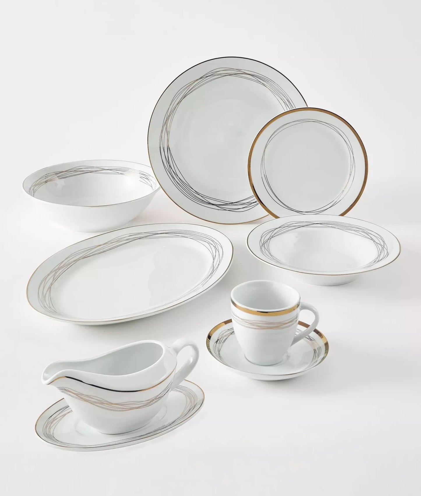 *** XMAS SPECIAL *** Gold Swirl Xmas Porcelain Dinnerware, 35 Pieces