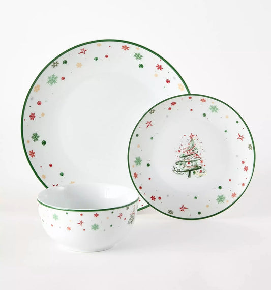 Xmas Tree Porcelain Dinner Set, 12 Pieces
