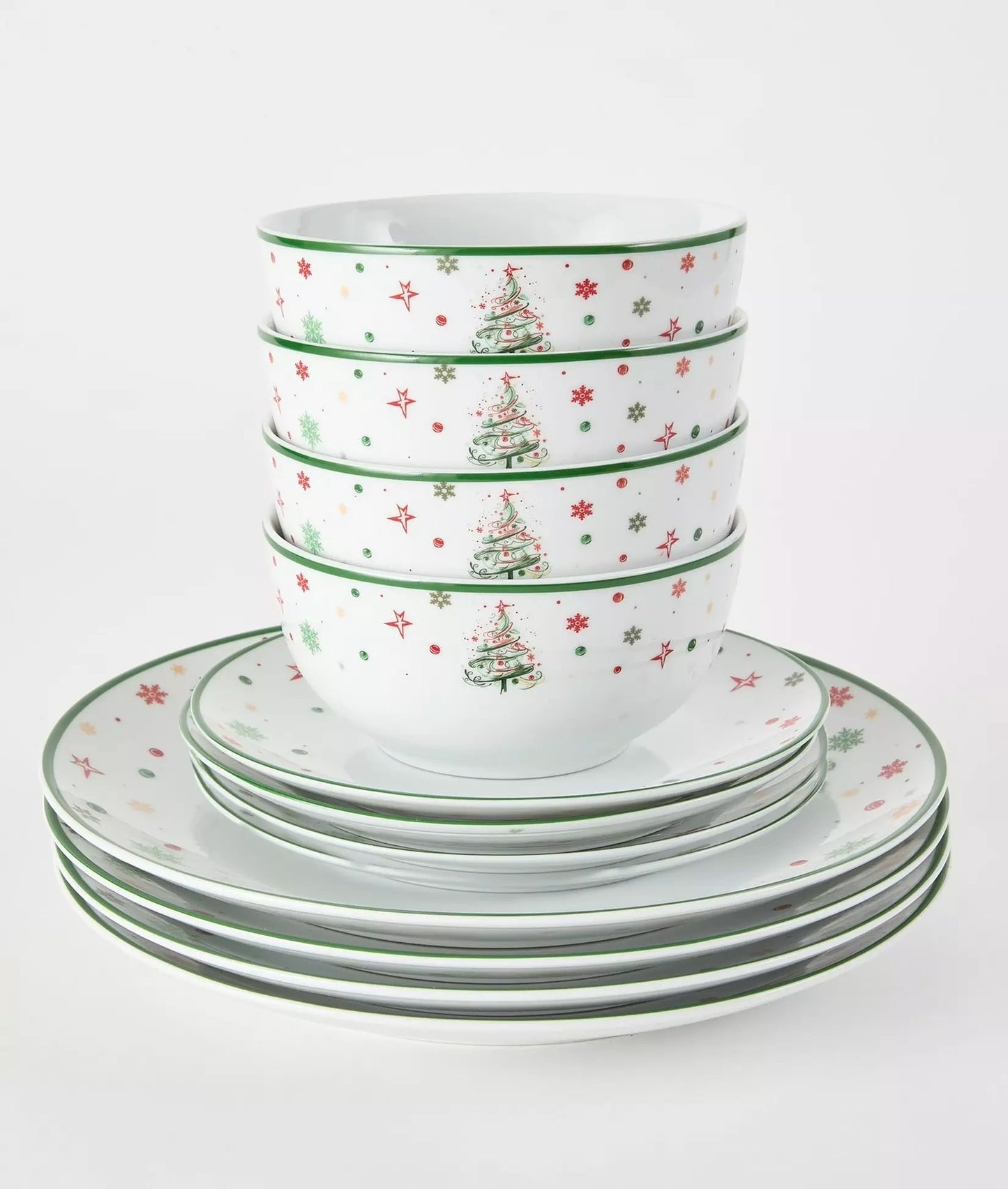 Xmas Tree Porcelain Dinner Set, 12 Pieces
