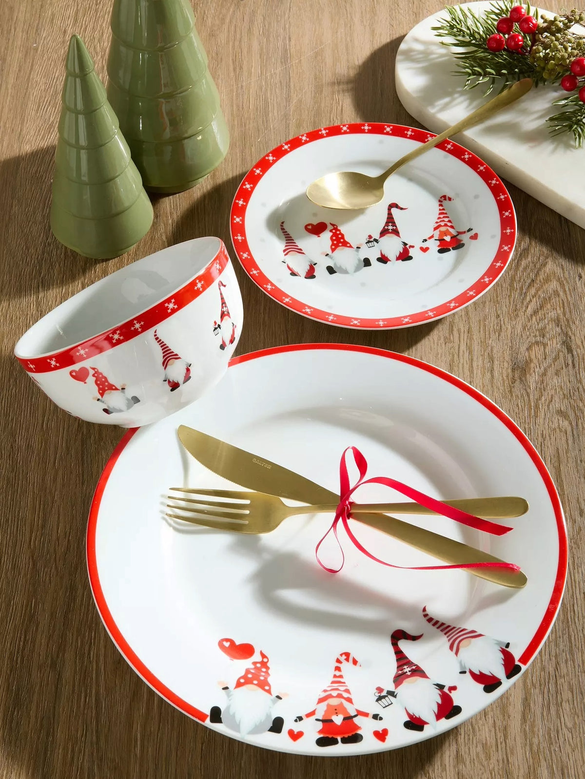 Nordic Gnome Porcelain Dinner Set, 12 Pieces
