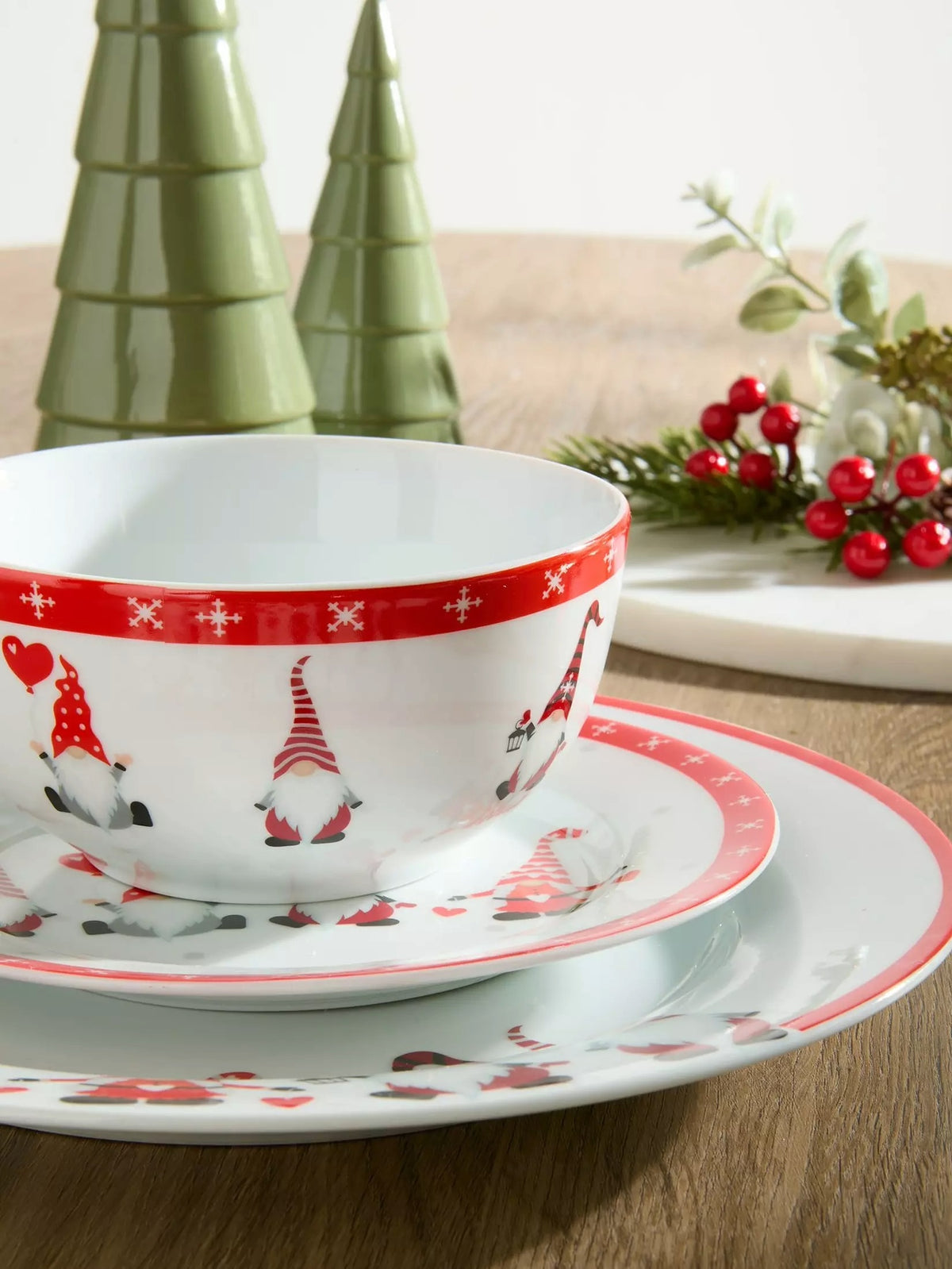 Nordic Gnome Porcelain Dinner Set, 12 Pieces
