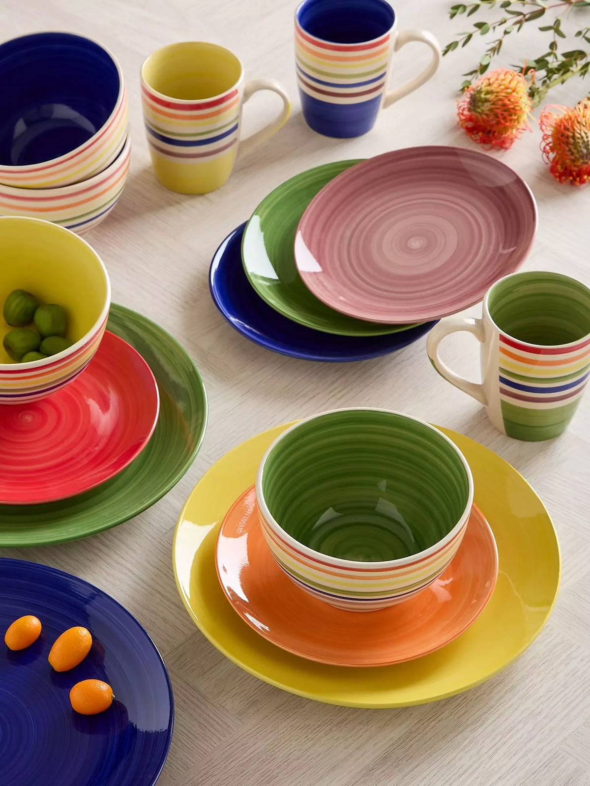 Waterside 24pc Spinwash Stripe Stoneware Dinnerware Set (video attached)