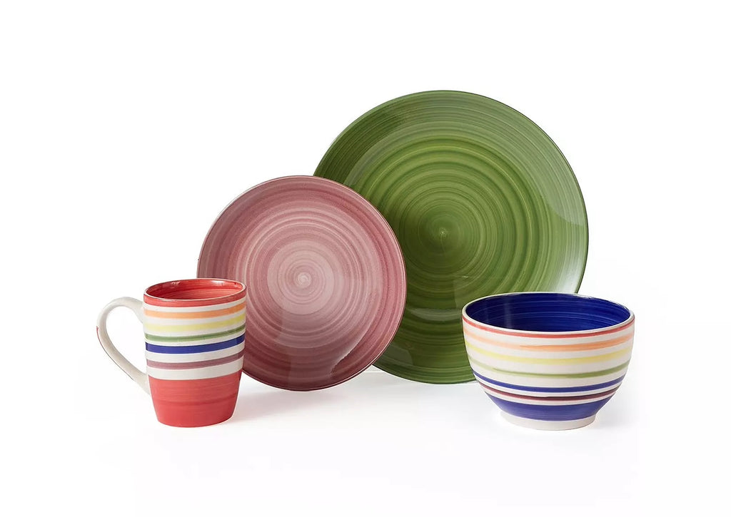 Waterside 24pc Spinwash Stripe Stoneware Dinnerware Set (video attached)