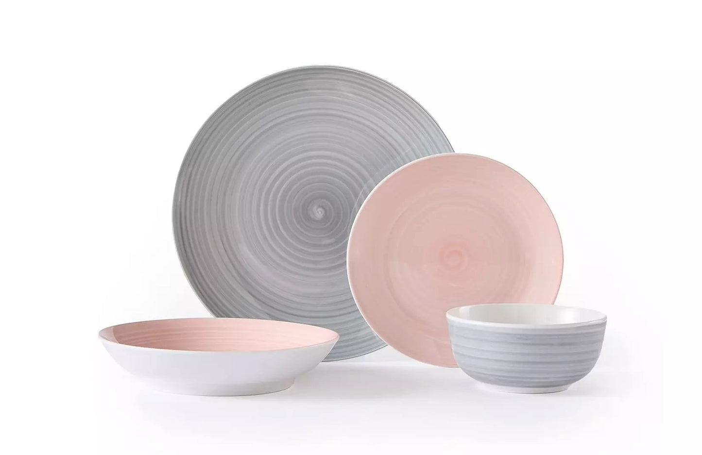 Spinwash Pink & Grey Porcelain Dinnerware Set, 24 Pieces