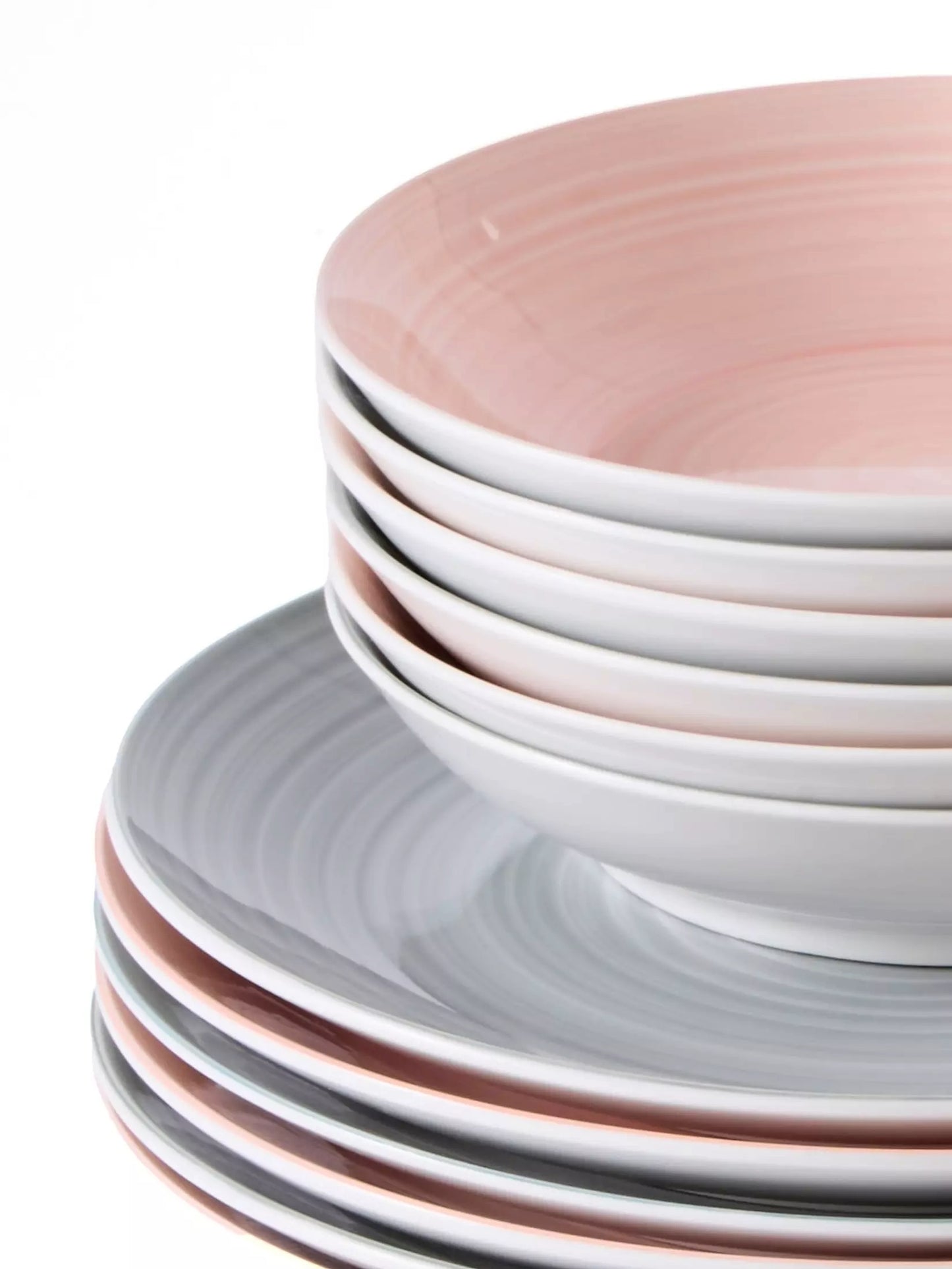 Spinwash Pink & Grey Porcelain Dinnerware Set, 24 Pieces