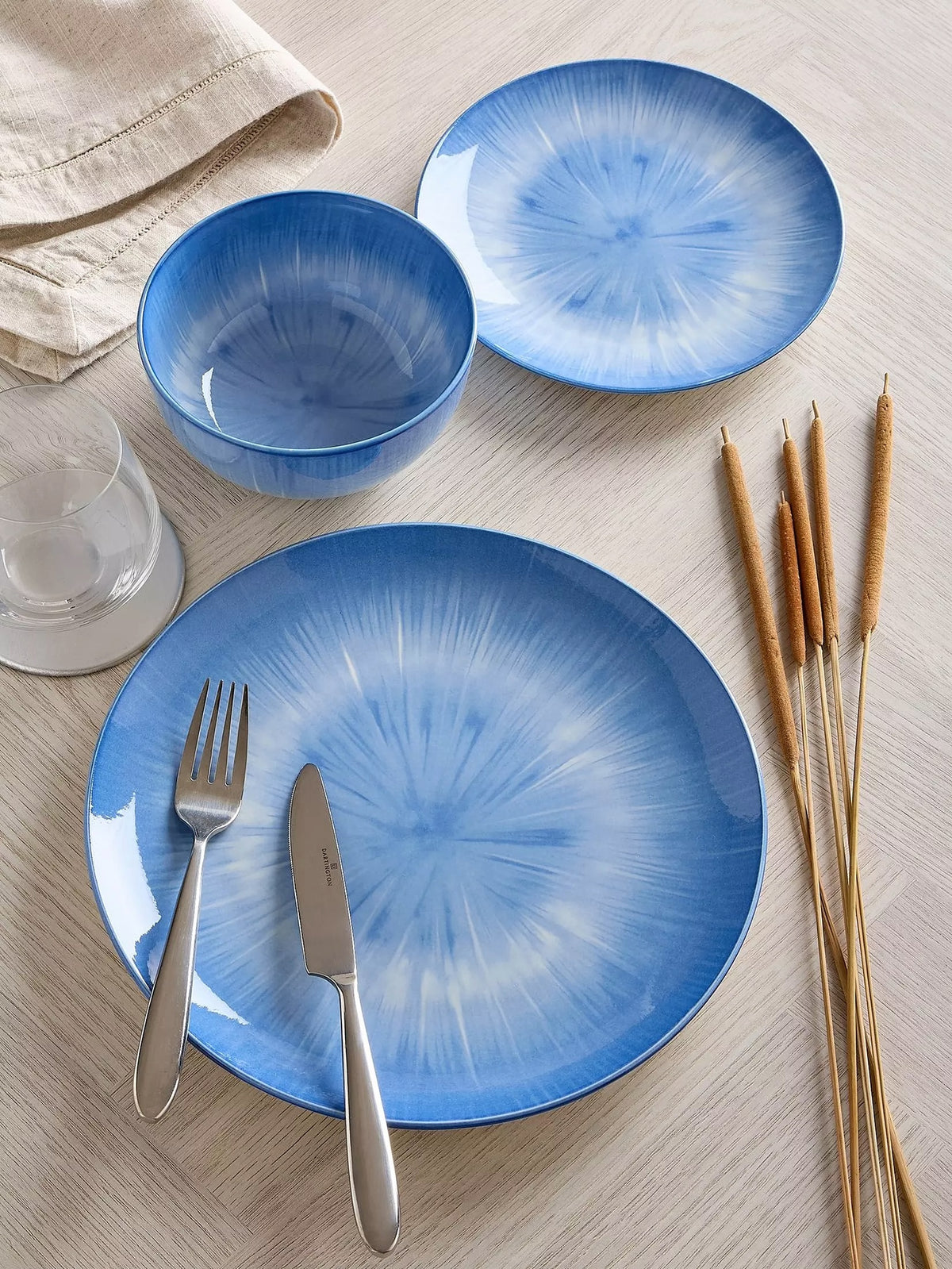 Waterside 12pc Blue Star Reactive Glaze Porcelain Dinner Set