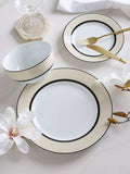 Waterside 12pc Cream Band Porcelain Dinnerware Set (video attached)