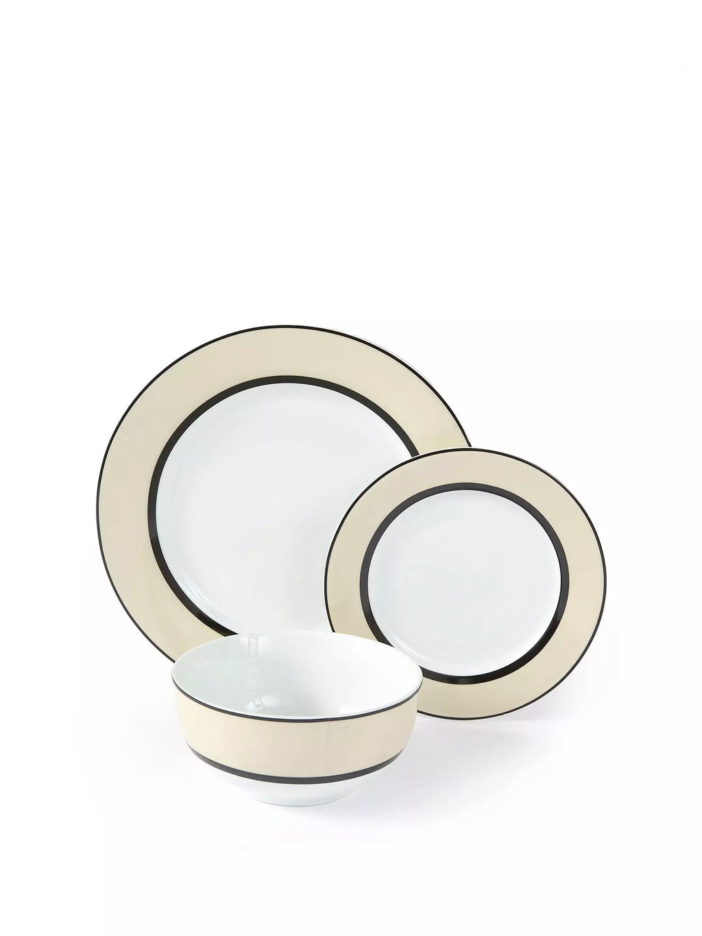 Waterside 12pc Cream Band Porcelain Dinnerware Set (video attached)