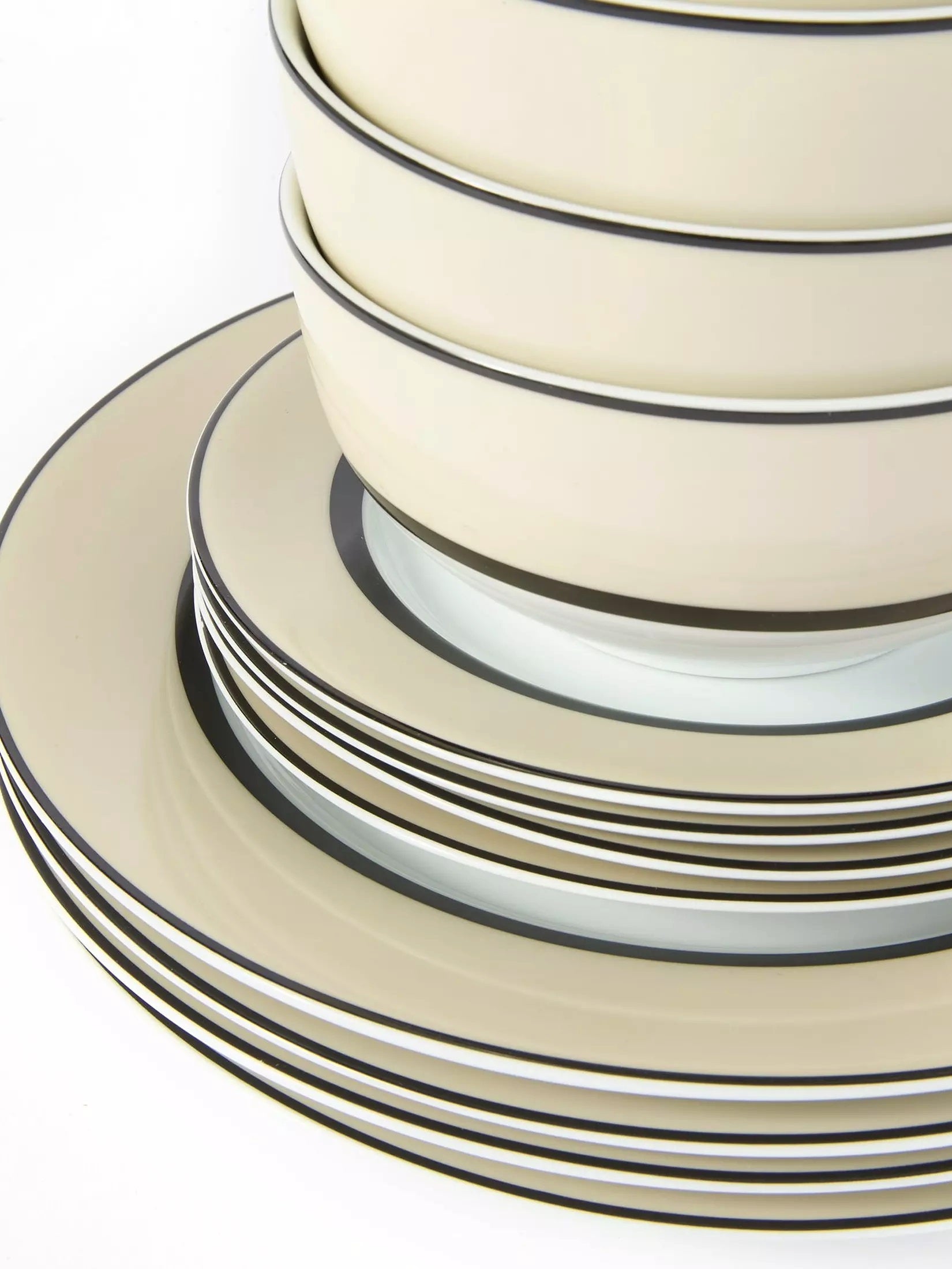Waterside 12pc Cream Band Porcelain Dinnerware Set (video attached)