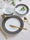 Waterside 12pc Black Stripe Porcelain Dinnerware Set (video attached)