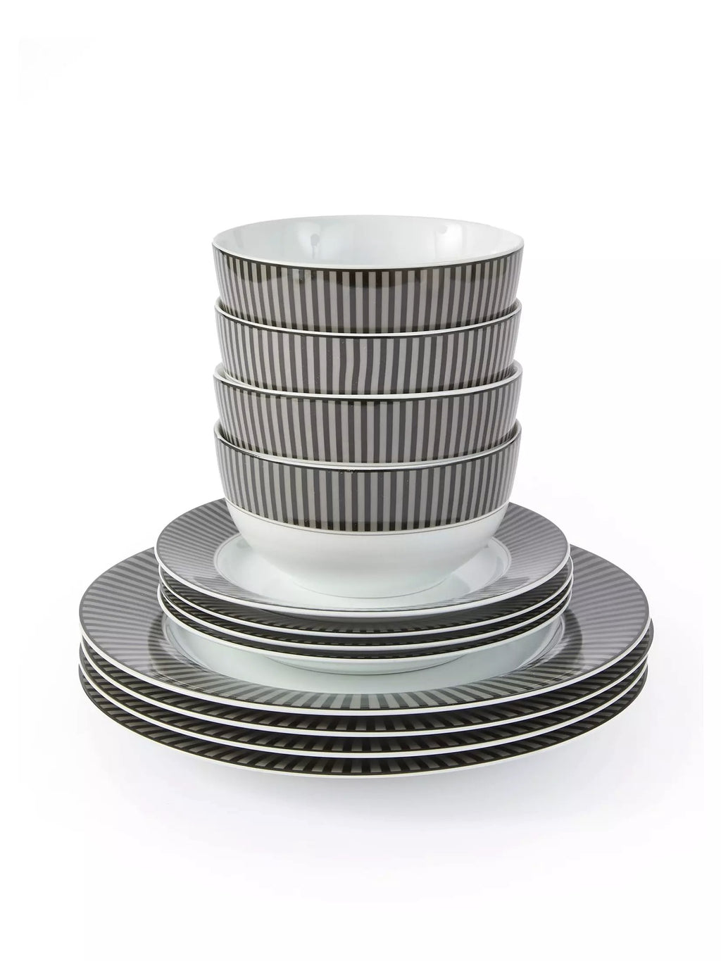 Waterside 12pc Black Stripe Porcelain Dinnerware Set (video attached)