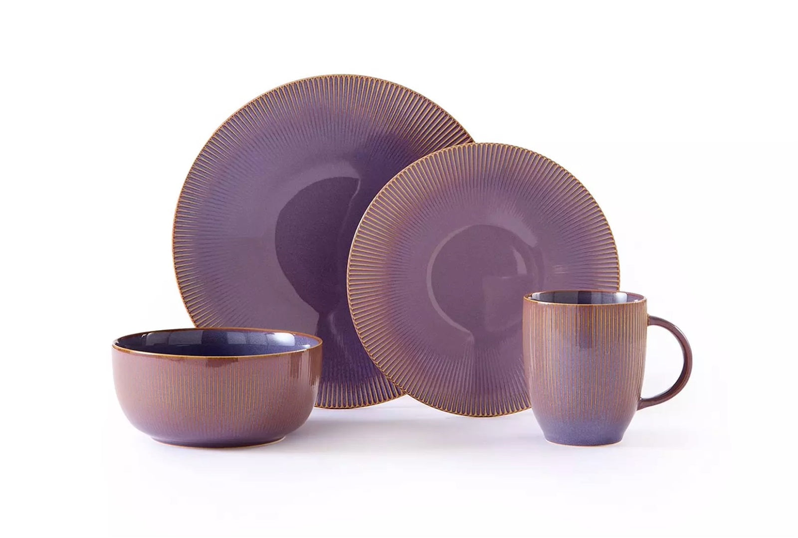 Reactive Glaze Purple Stoneware Dinner Set, 16 Pieces