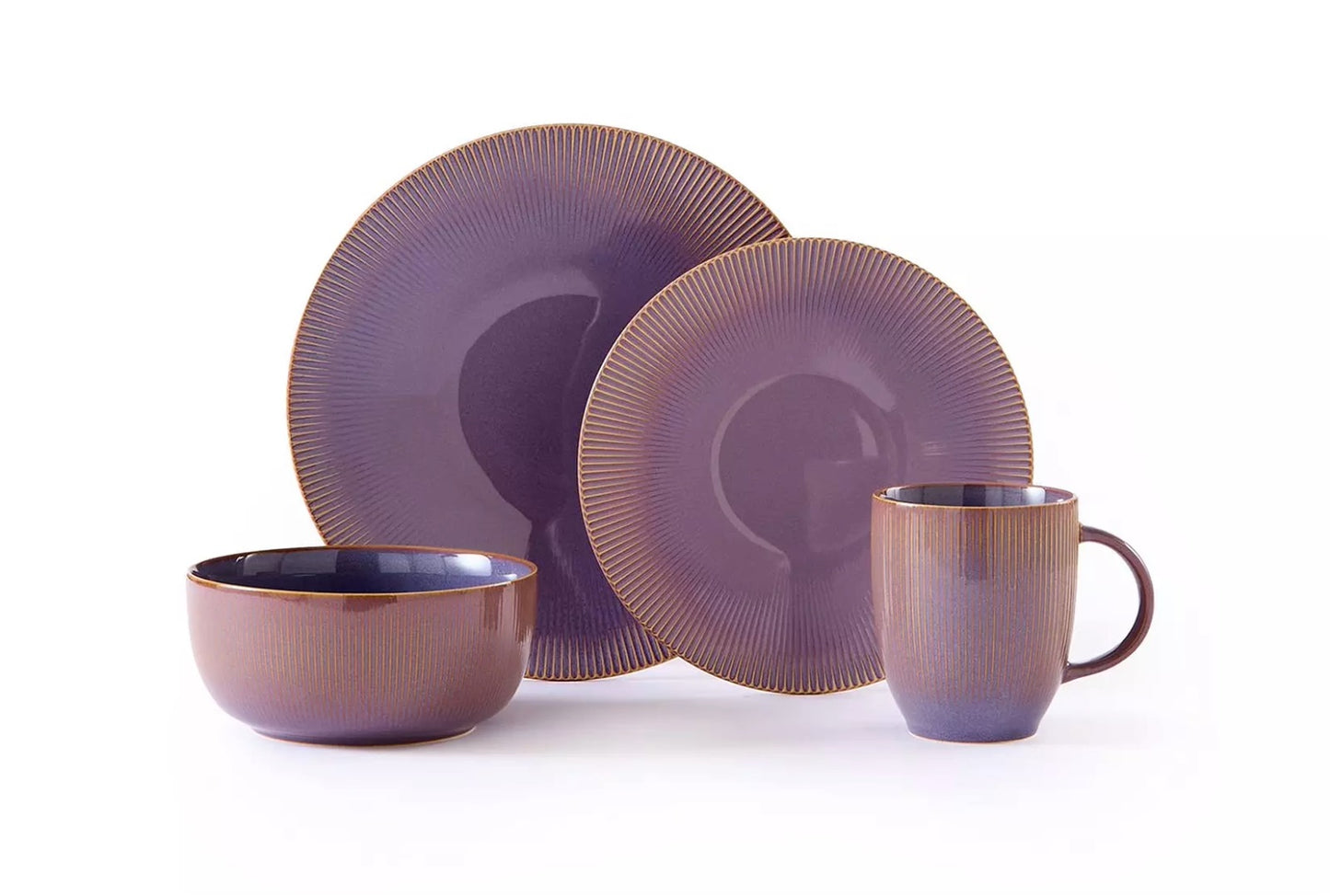 Reactive Glaze Purple Stoneware Dinner Set, 16 Pieces