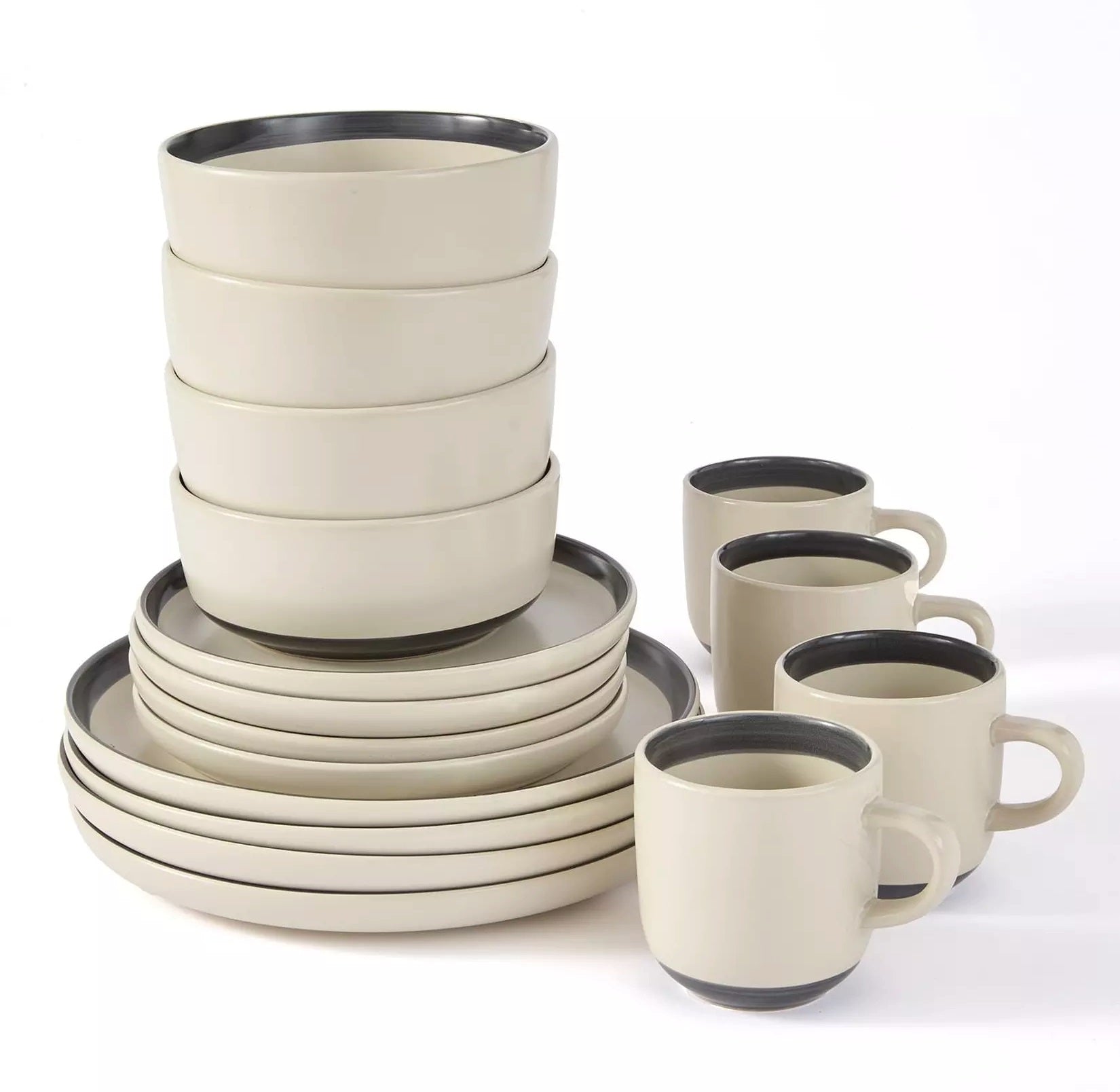 Waterside 16pc Hand Brush Stoneware Dinnerware Set (video attached)