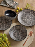 Waterside 16pc Black & Cream Dash Stoneware Dinner Set, 4 Dinner Plates, Side Plates, Deep Bowls and Soup Bowls