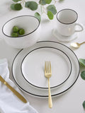 Waterside 16pc Stackable White with Black Rim Porcelain Dinner Set (video included)