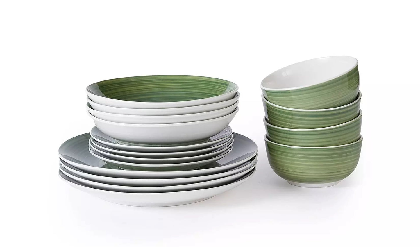 Spinwash Green Porcelain Dinnerware Set, 16 Pieces
