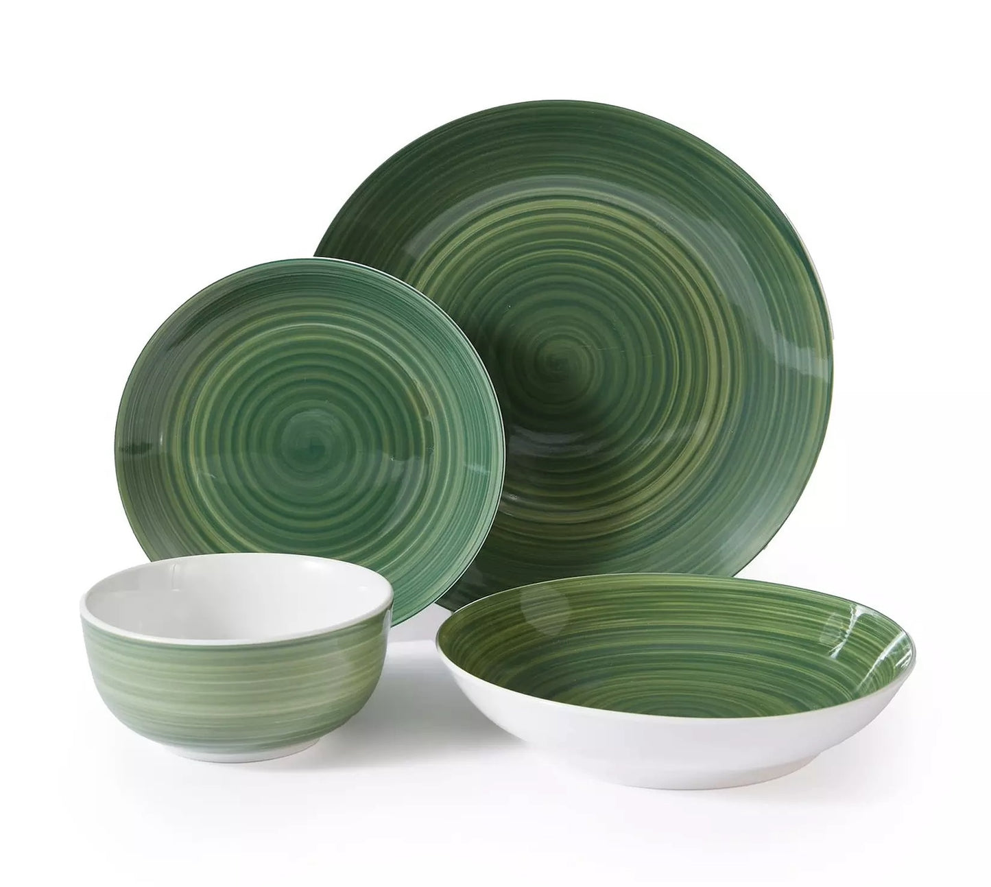 Spinwash Green Porcelain Dinnerware Set, 16 Pieces