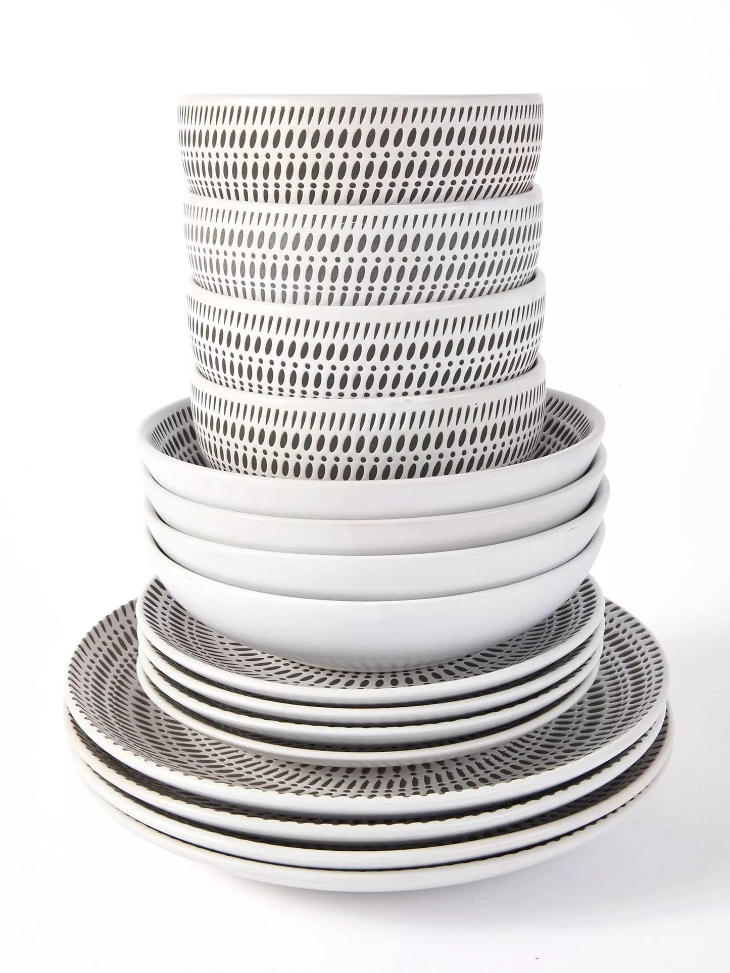 White Pad Print Stoneware Dinner Set, 16 Pieces
