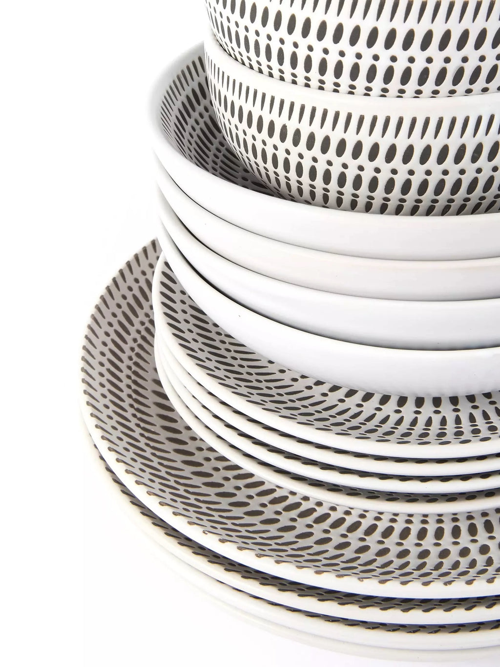 *** SPECIAL OFFER *** Waterside 16pc White Dash Stoneware Dinner Set; 4 Dinner Plates, Side Plates, Deep Bowls & Shallow Bowls