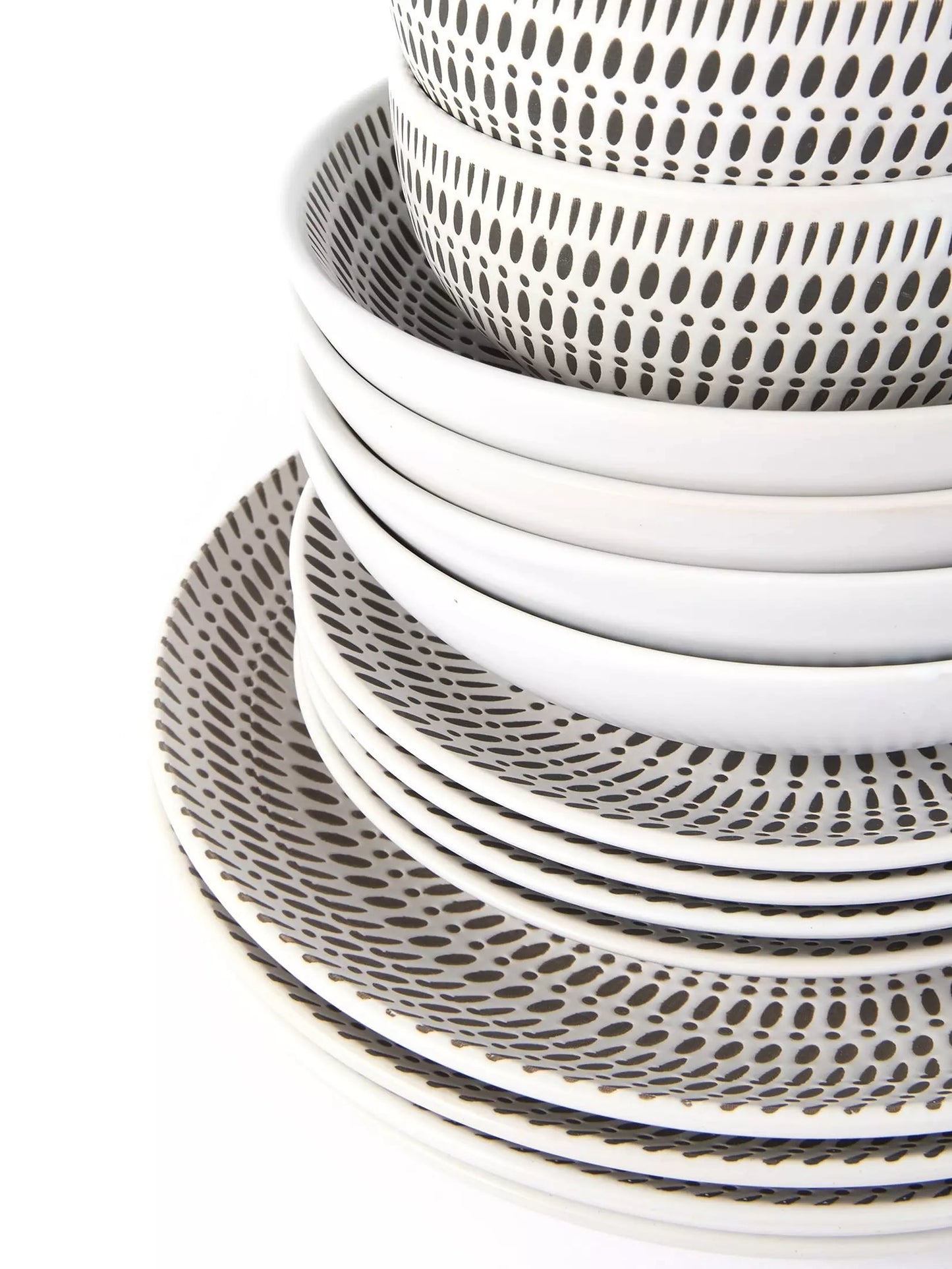 White Pad Print Stoneware Dinner Set, 16 Pieces