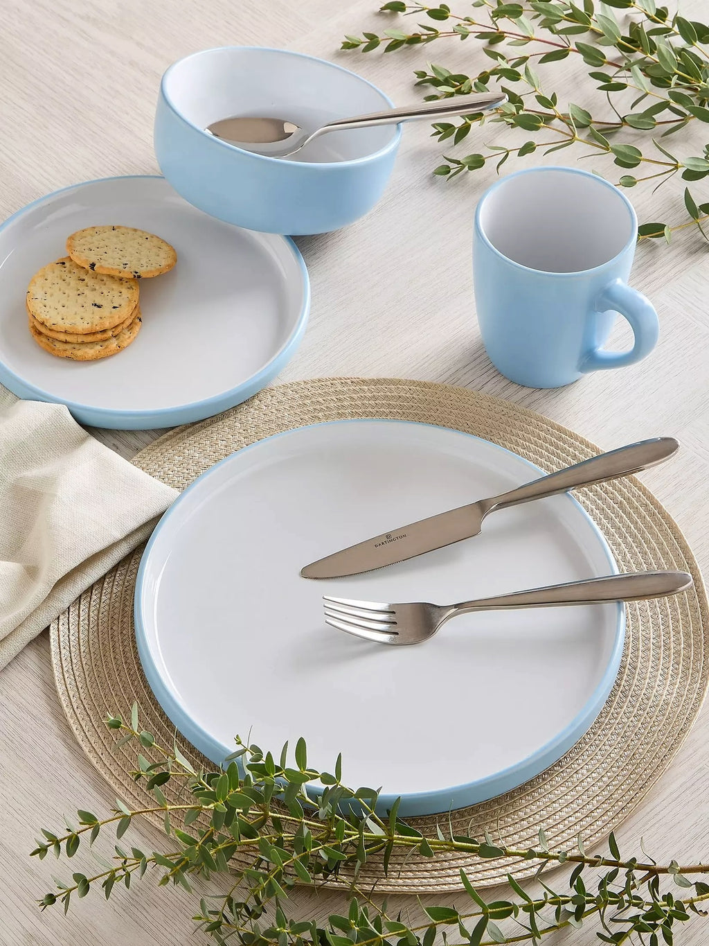 Waterside 16pc Blue Pastel Stoneware Dinner Set