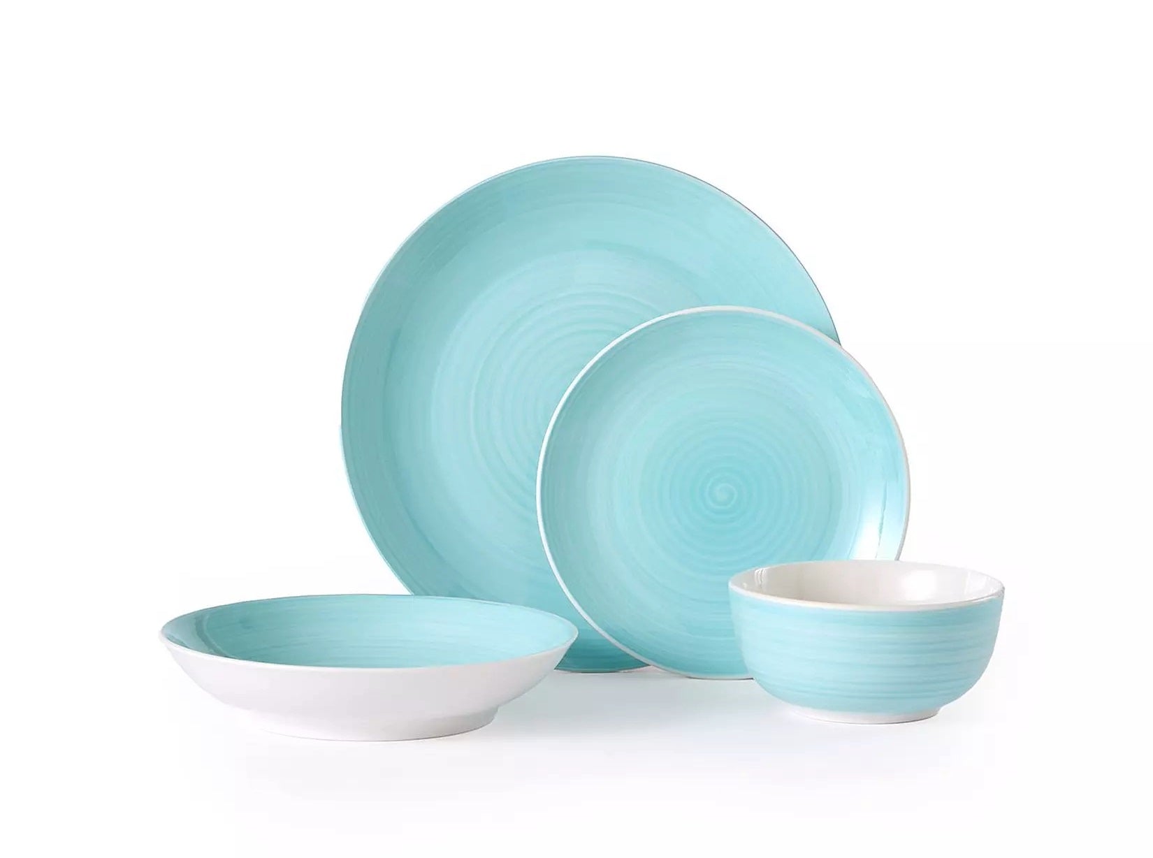 Waterside 16pc Spinwash Aqua Blue Porcelain Dinnerware Set