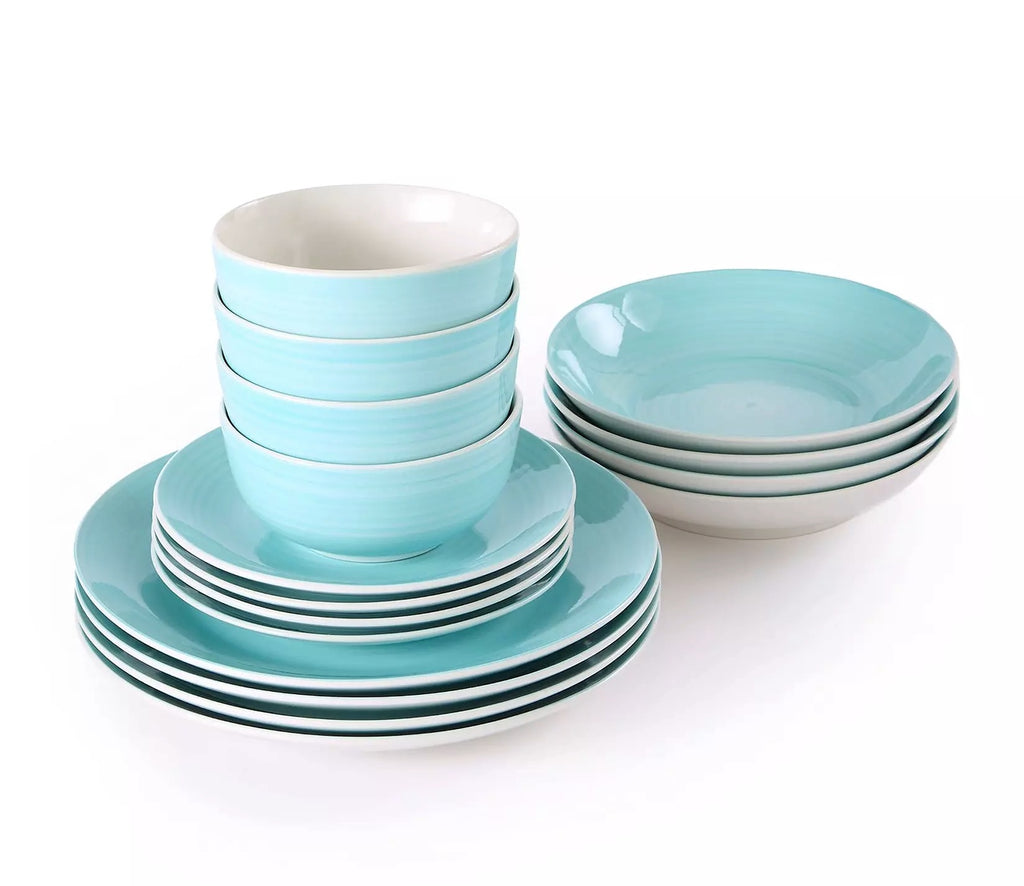 Waterside 16pc Spinwash Aqua Blue Porcelain Dinnerware Set