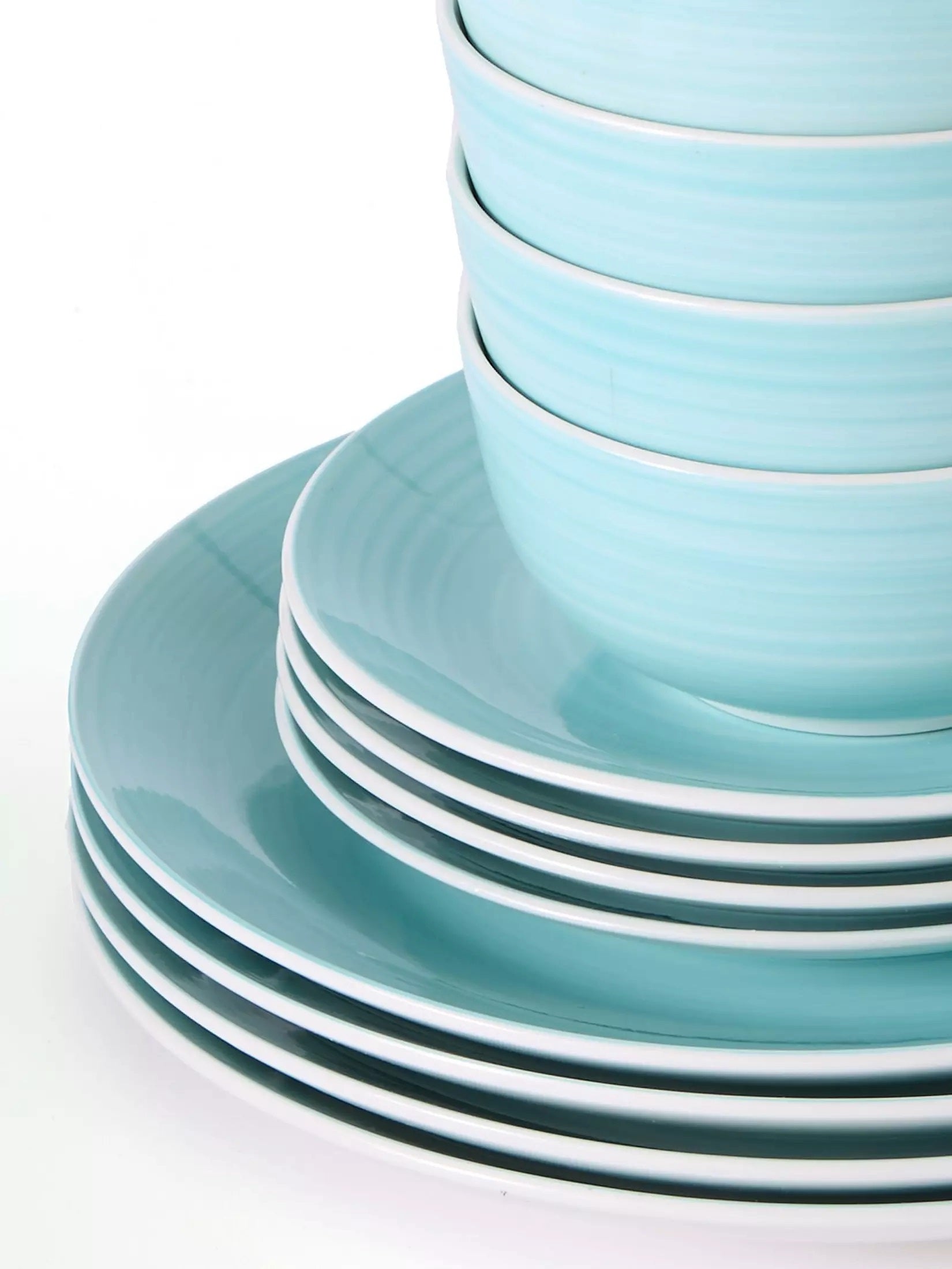 Waterside 16pc Spinwash Aqua Blue Porcelain Dinnerware Set