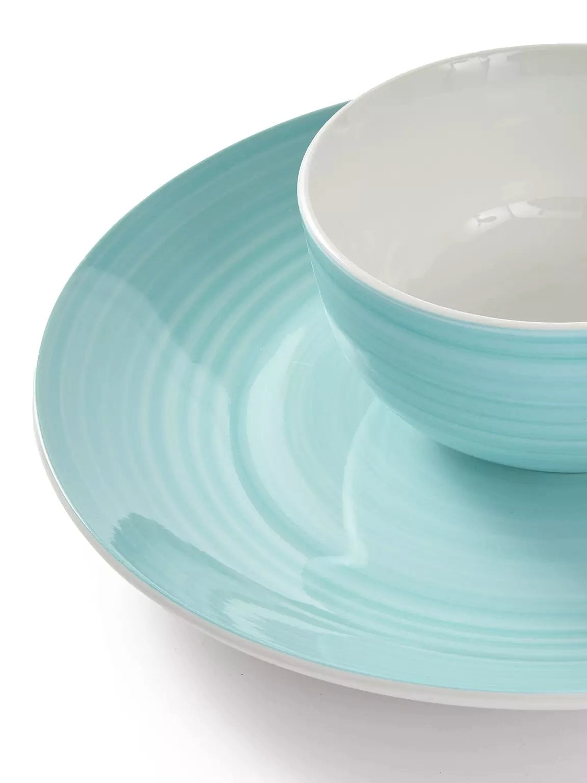 Spinwash Aqua Blue Porcelain Dinnerware Set, 16 Pieces