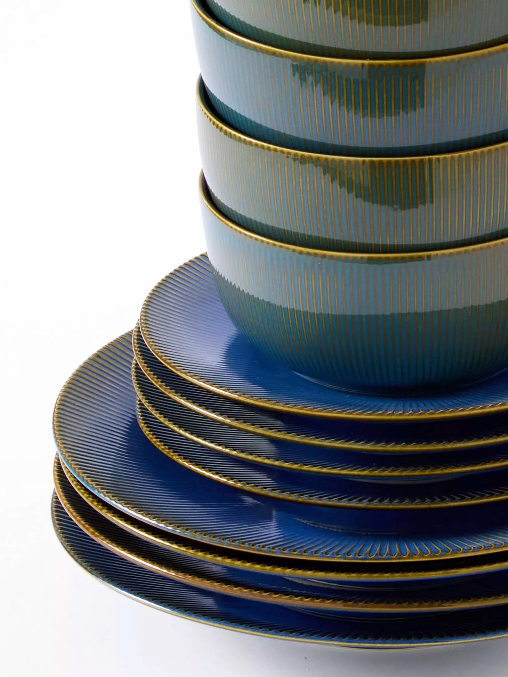 Waterside 16pc Reactive Glaze Blue Stoneware Dinner Set