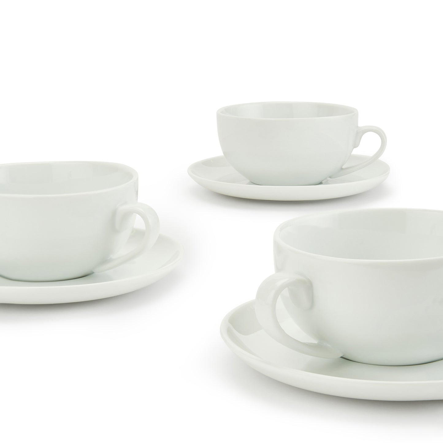Large Cappuccino Porcelain Cups & Saucers, 6 Pieces