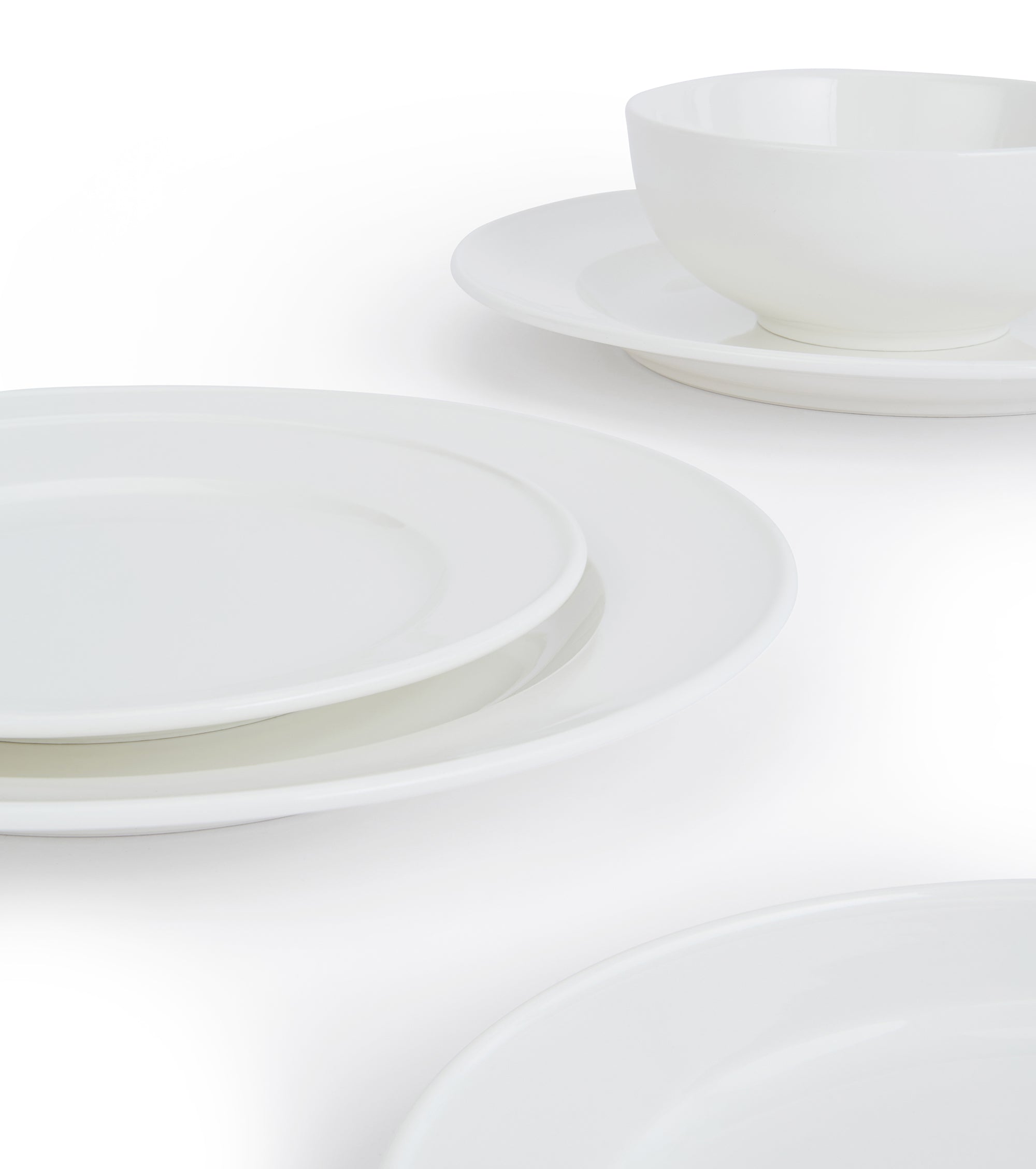 Waterside Premium Durable White Porcelain, Hotel and Cafe Dinnerware Set, 12 Pieces