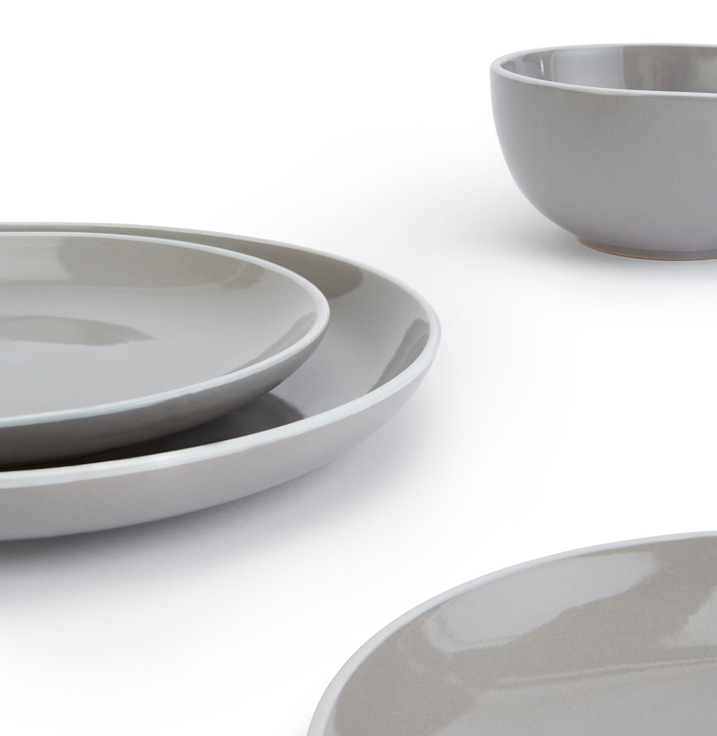 Waterside 12pc Grey Stoneware Dinnerware Set (video attached)