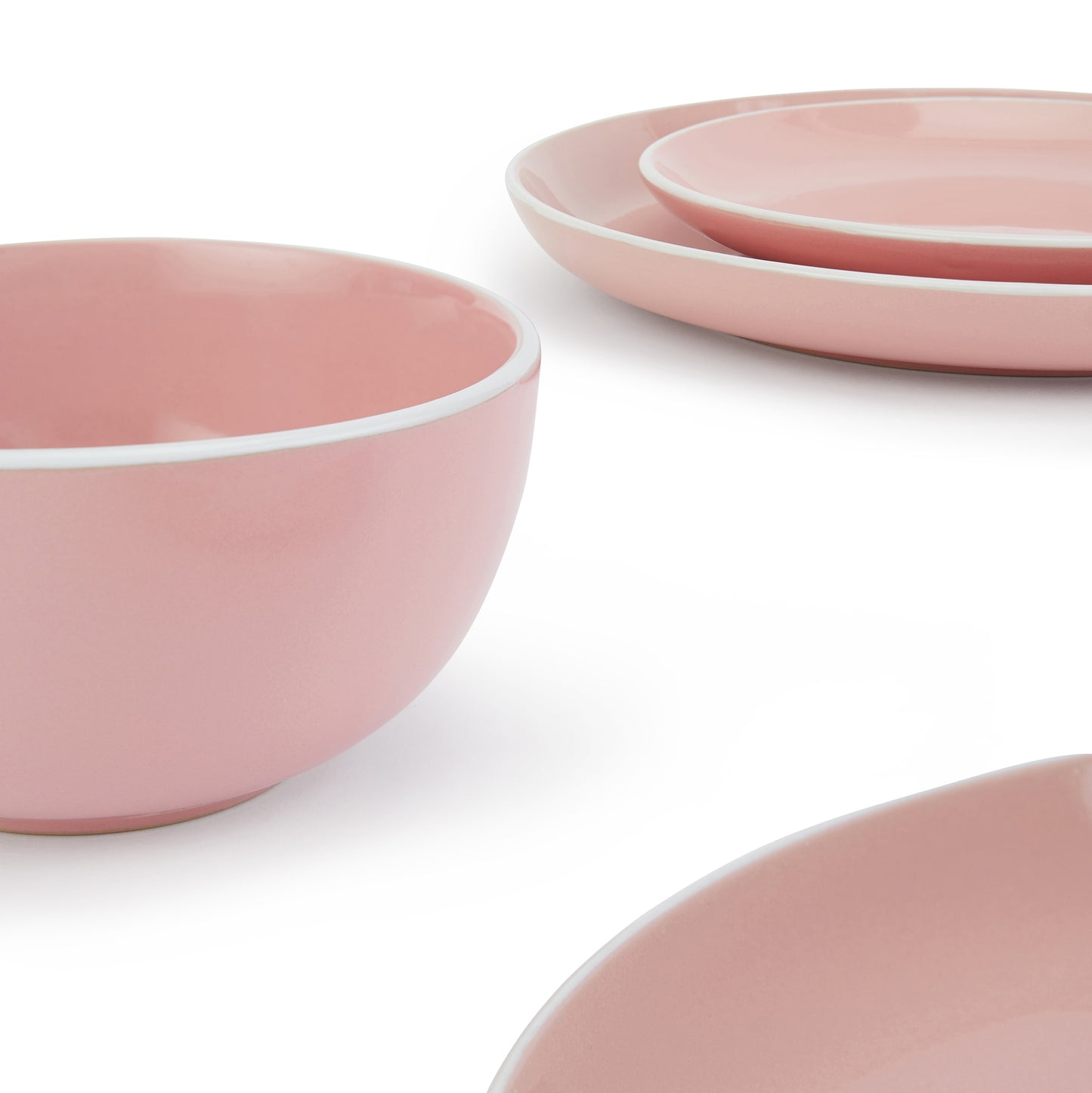 Waterside Bubble Gum Pink Stoneware Dinnerware Set, 12 Pieces