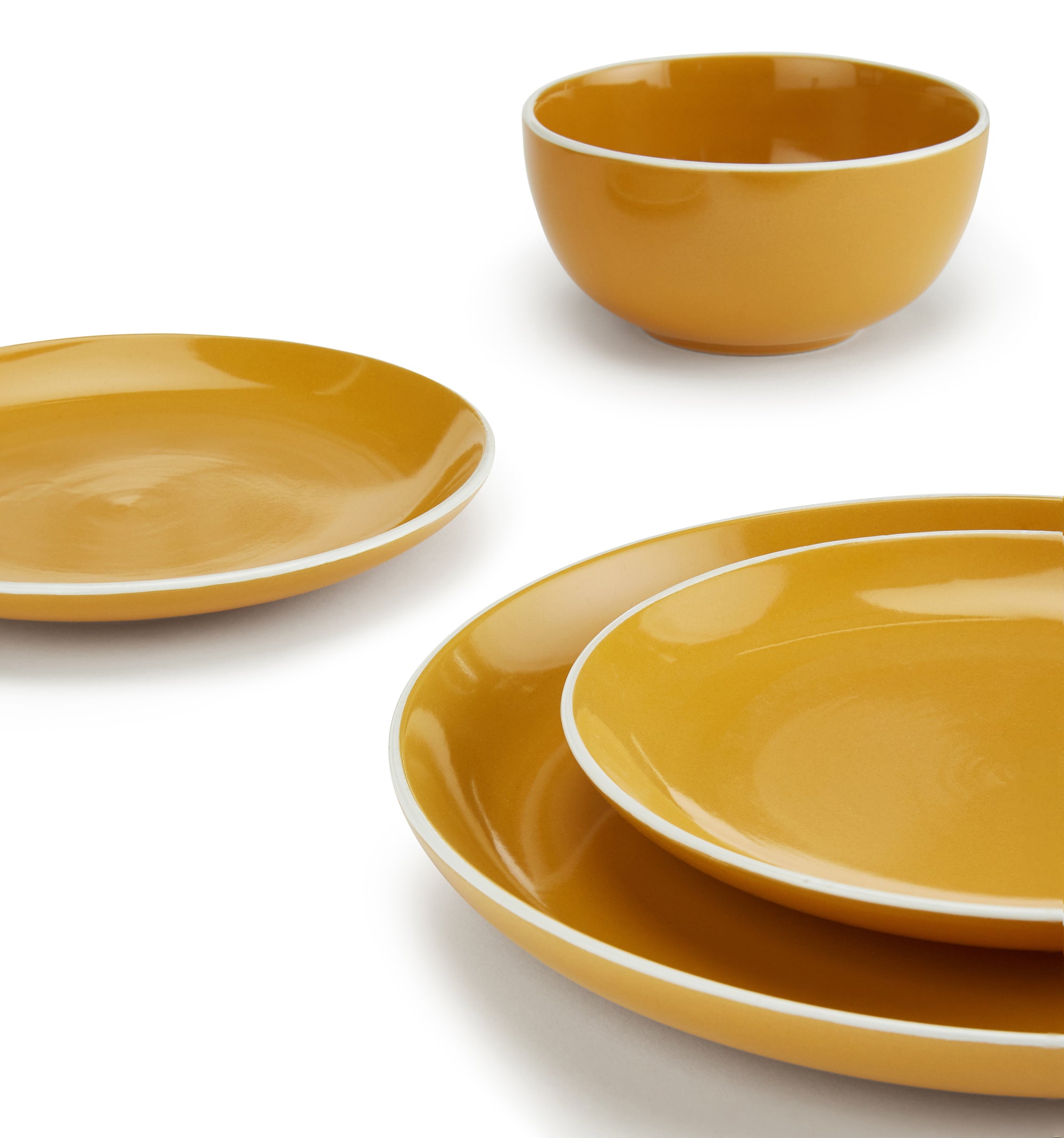 Waterside Saffron Yellow Stoneware Dinnerware Set, 12 Pieces
