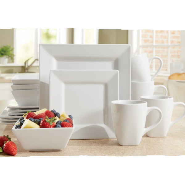 White Square Stoneware Dinnerware Set, 12 Pieces