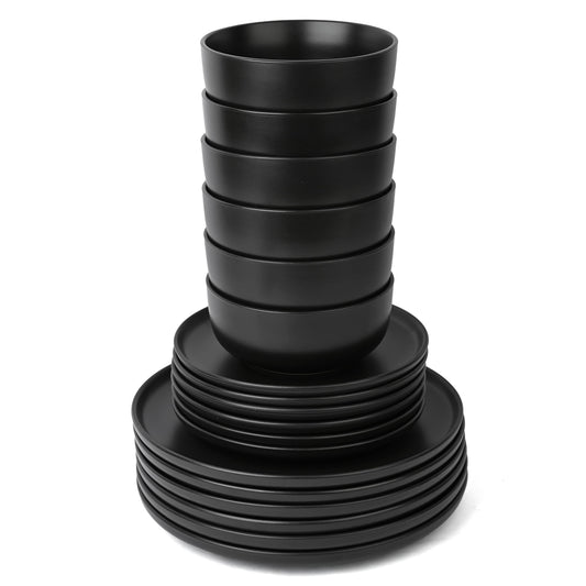 Solid Black Stoneware Dinner Set, 16 Pieces