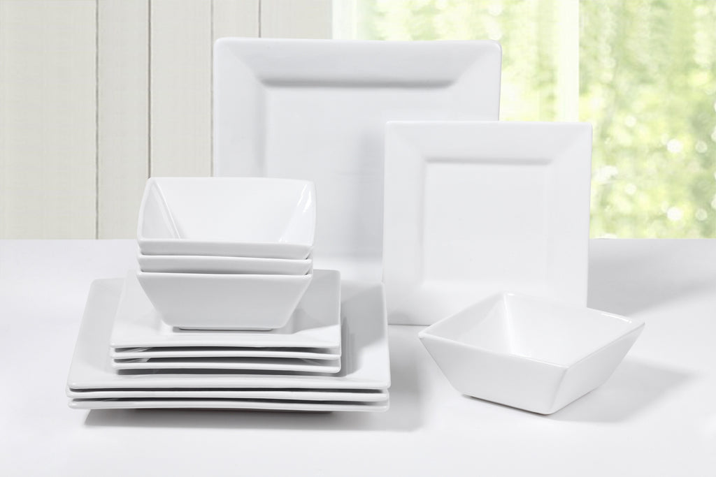 *** SPECIAL OFFER *** Waterside 12pc White Square Porcelain Dinnerware Set