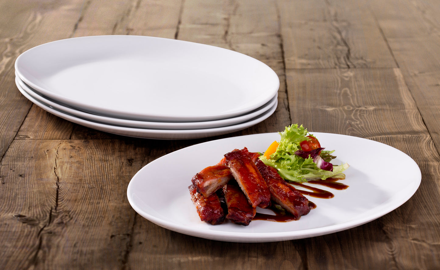 White Porcelain Oval Steak Plates, 4 Pieces
