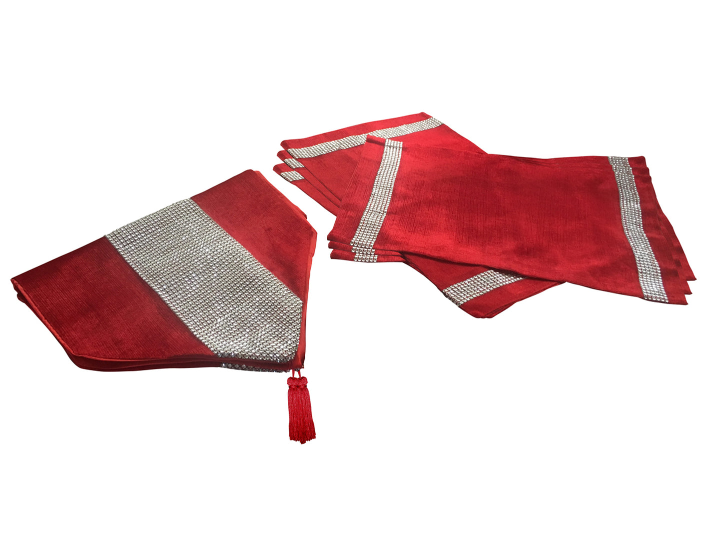 7pc Velvet Red Dimante Runner Set